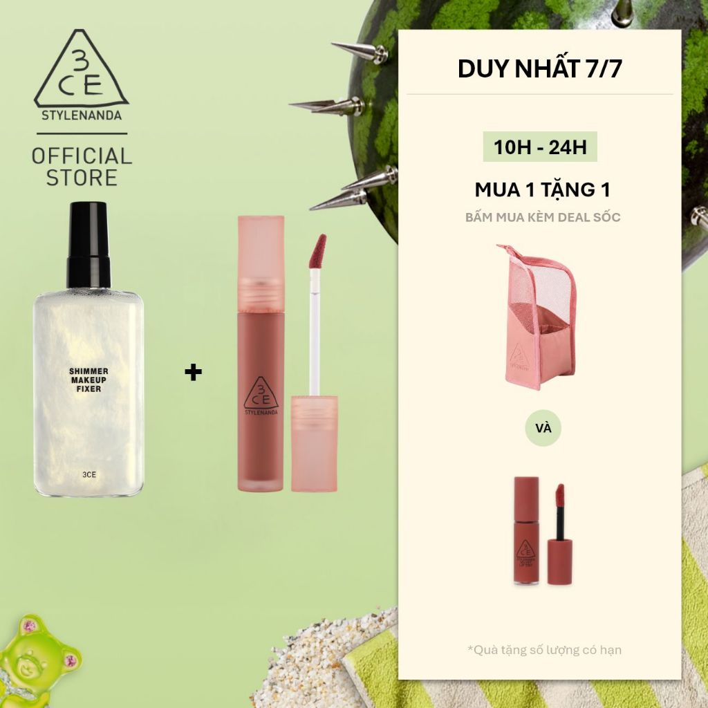 3CE Combo Son Blur Water Tint  & Chai Xịt Cố Định Lớp Trang Điểm Shimmer Make Up Fixer | BigBuy360 - bigbuy360.vn