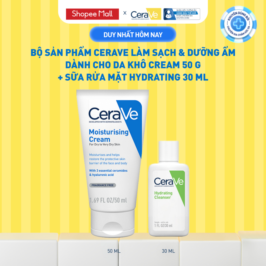 [VB] Bộ sản phẩm CeraVe làm sạch & dưỡng ẩm dành cho da khô Cream 50g + SRM Hydrating 30ml