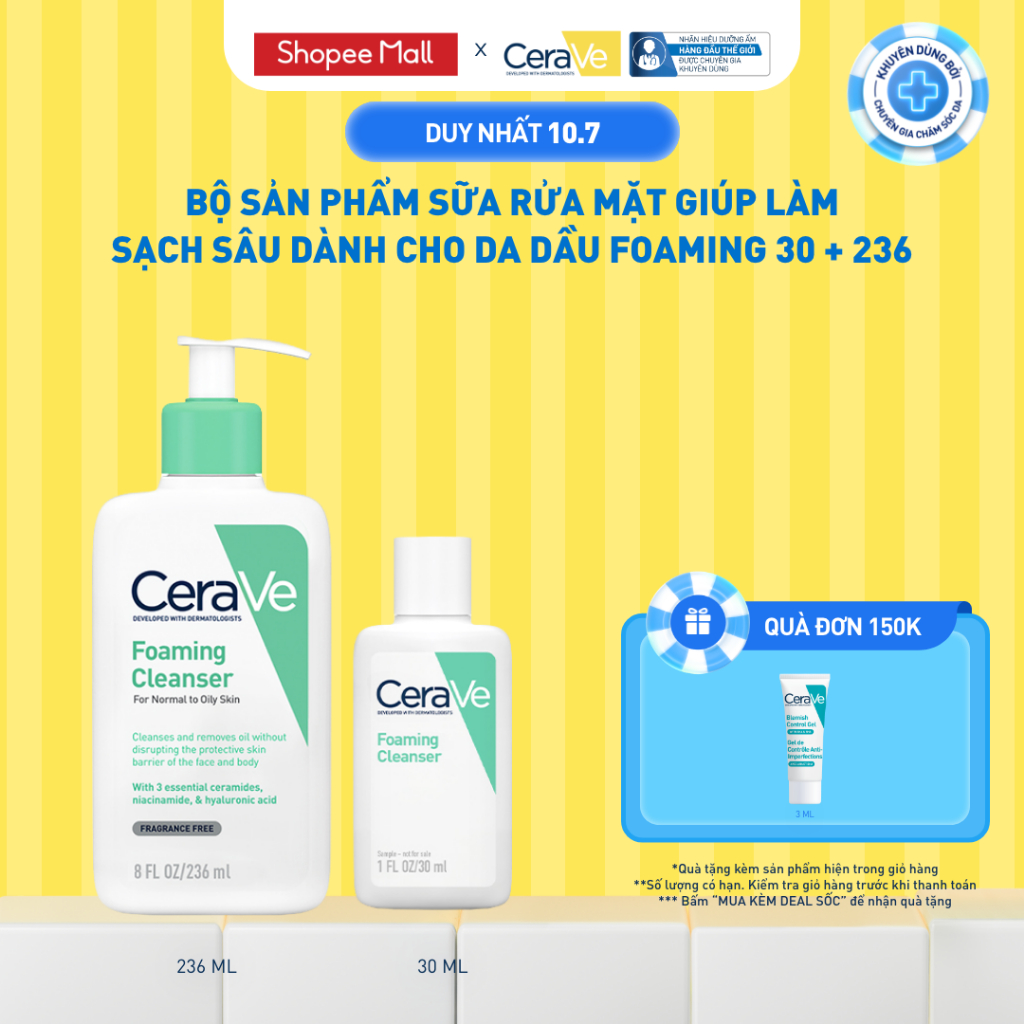 [VB FS] Bộ sản phẩm CeraVe sữa rửa mặt giúp làm sạch sâu dành cho da dầu Foaming 30 + 236 | BigBuy360 - bigbuy360.vn