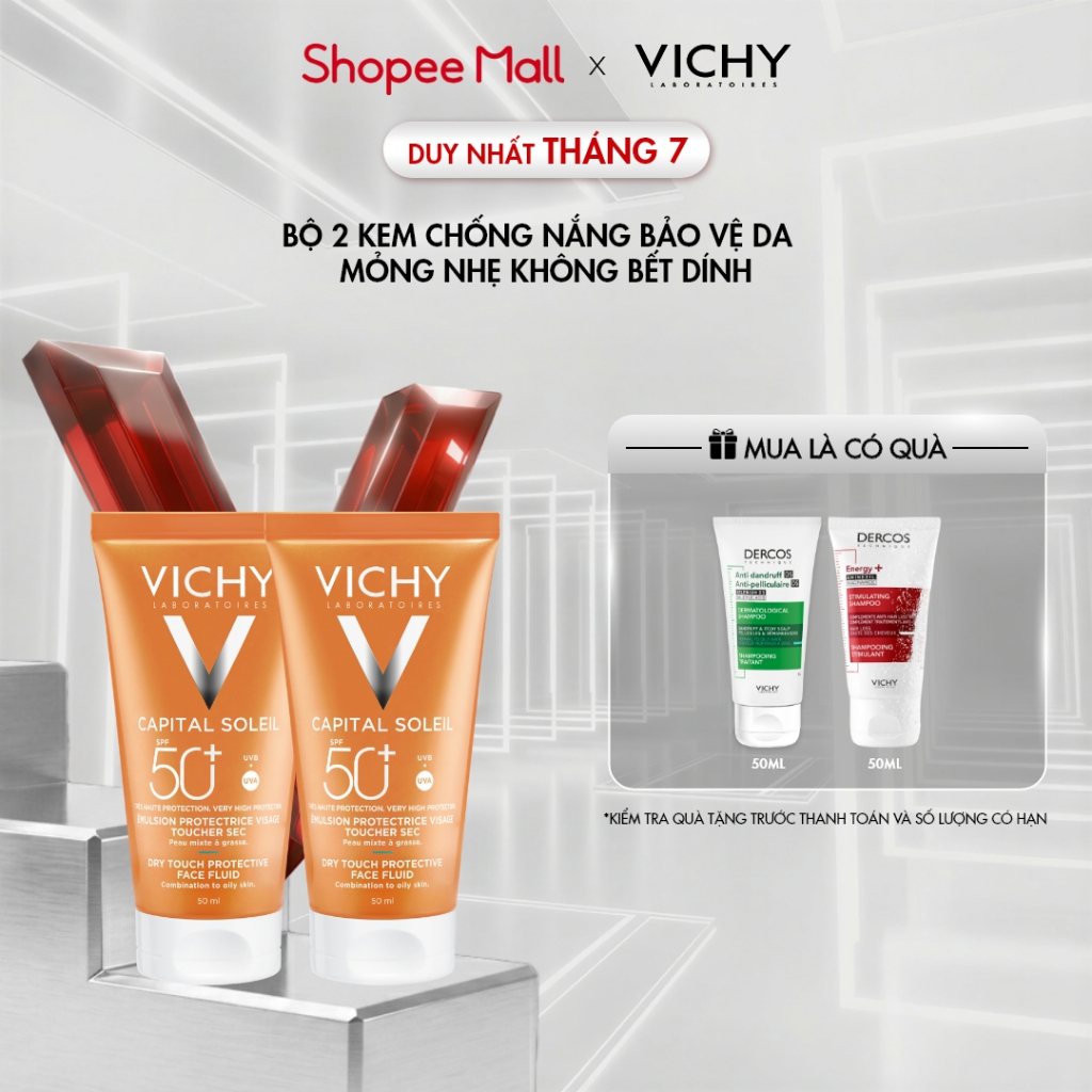 VB - Bộ 2 Kem chống nắng bảo vệ da , mỏng nhẹ, không bết dính SPF 50+ UVA & UVB Vichy Capital Soleil Dry Touch