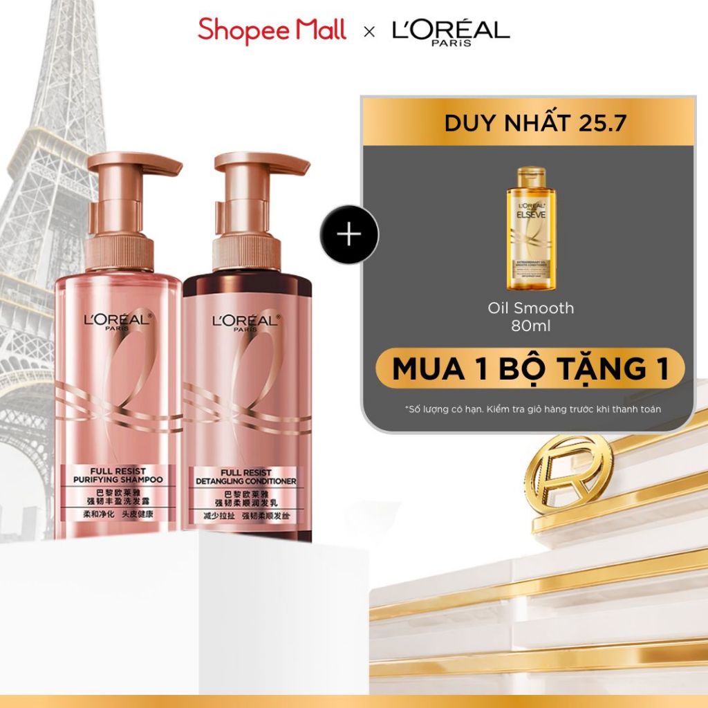 VB _ Bộ đôi dầu gội xả ngăn ngừa & giảm gãy rụng tóc, giúp tóc chắc khỏe hơn L’oreal Paris Full Resist 440ml