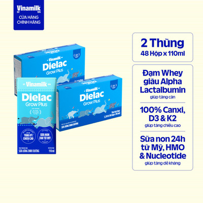 Combo 2 thùng 48 hộp Sữa Non Vinamilk Dielac Grow Plus (Sữa Uống Dinh Dưỡng) 110ml|Có thể nhận Bao Bì Cũ/Mới