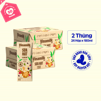 Combo 2 Thùng Sữa hạt 9 loại hạt Vinamilk 180ml ít đường - 24 hộp/thùng
