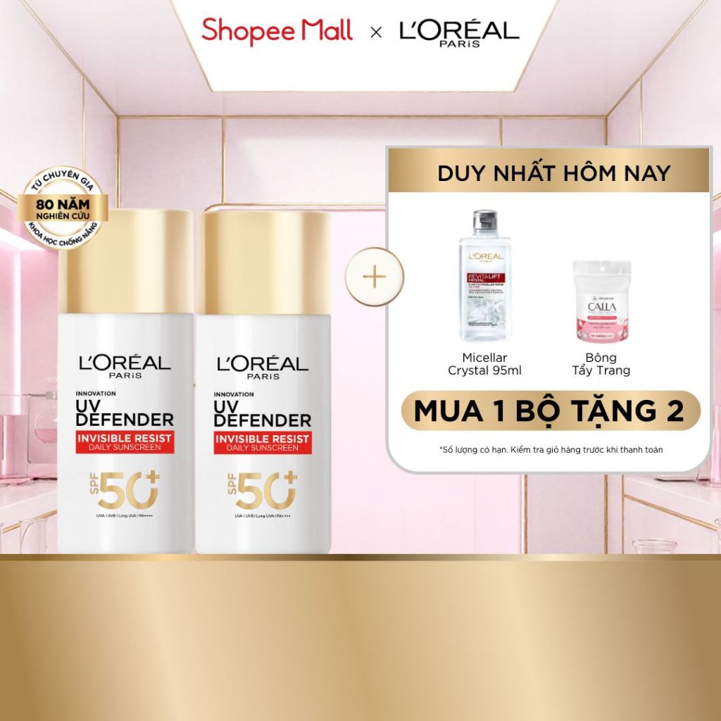 VB _ Bộ 2 Sữa Chống Nắng Phổ Rộng Vô Hình Thoáng Da, Kháng Mọi Tác Động Invisible SPF 50+ PA++++ L’Oreal Paris 50ml