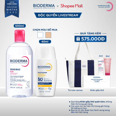 [BIODERMA - ĐÃ KÈM KHĂN GIẤY KHÔ 2026] Bộ đôi tẩy trang Sensibio H2O 500ml và Sữa chống nắng XDefense 40ml da nhạy cảm