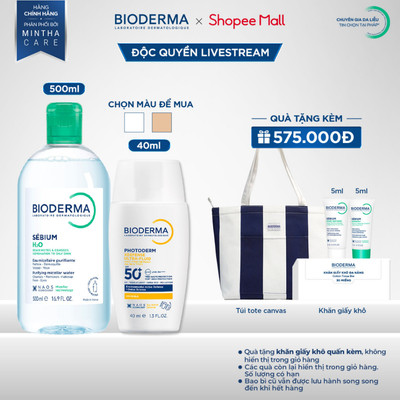 [BIODERMA - ĐÃ KÈM KHĂN GIẤY KHÔ 2026] Bộ đôi nước tẩy trang Sebium H2O 500ml và Sữa chống nắng XDefense 40ml da dầu mụn