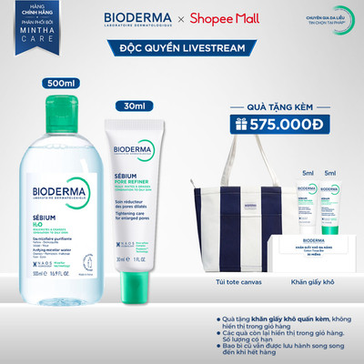 [BIODERMA - ĐÃ KÈM KHĂN GIẤY KHÔ 2026] Bộ đôi nước tẩy trang Sebium H2O 500ml và kem dưỡng Sebium Pore Refiner 30ml