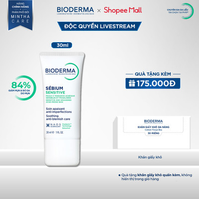 [BIODERMA - ĐÃ KÈM KHĂN GIẤY KHÔ 2026] Kem dưỡng giảm mụn viêm nhạy cảm Bioderma Sebium Sensitive - 30 ml