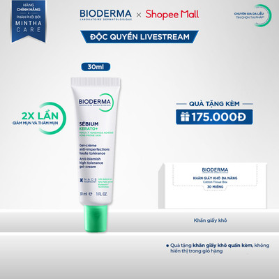 [BIODERMA - ĐÃ KÈM KHĂN GIẤY KHÔ 2026] Kem dưỡng giảm mụn chuyên sâu cho da mụn nhẹ đến trung bình Sébium Kerato+ 30ml