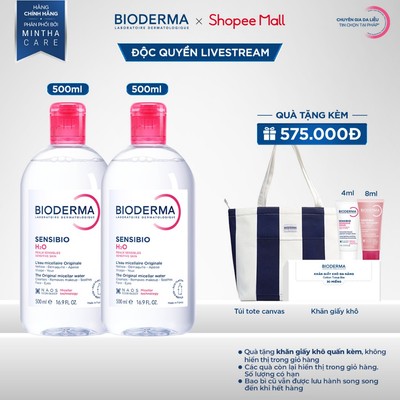 [BIODERMA - ĐÃ KÈM KHĂN GIẤY KHÔ 2026] Bộ đôi nước tẩy trang Bioderma Micellar cho da nhạy cảm Sensibio H2O - 500mlx2