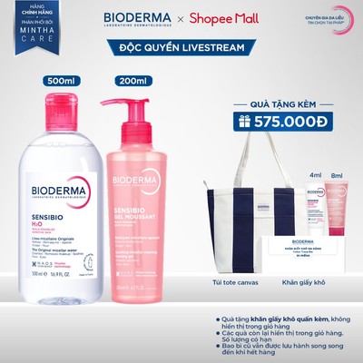 [BIODERMA - ĐÃ KÈM KHĂN GIẤY KHÔ 2026] Bộ đôi nước tẩy trang Sensibio H2O 500ml và Gel rửa mặt Gel Moussant 200ml
