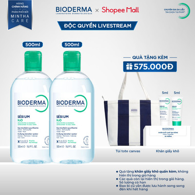 [BIODERMA - ĐÃ KÈM KHĂN GIẤY KHÔ 2026] Bộ đôi nước tẩy trang Bioderma Micellar cho da dầu mụn Sebium H2O - 500mlx2