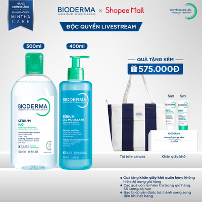 [BIODERMA - ĐÃ KÈM KHĂN GIẤY KHÔ 2026] Bộ đôi nước tẩy trang Sebium H2O 500ml và Gel rửa mặt Sebium Gel Moussant 400ml