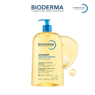 [BIODERMA - ĐÃ KÈM BÔNG TẨY TRANG 2026] Dầu tắm làm sạch, làm dịu và dưỡng ẩm cho da khô Atoderm Huile De Douche 1L
