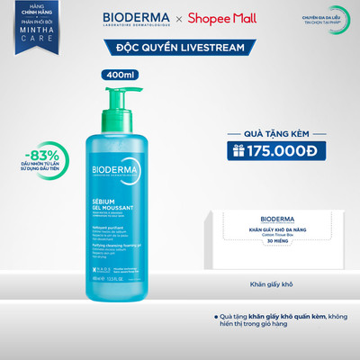 [BIODERMA - ĐÃ KÈM KHĂN GIẤY KHÔ 2026] Gel rửa mặt tạo bọt, không chứa xà phòng Bioderma Sebium Gel Moussant - 400ml