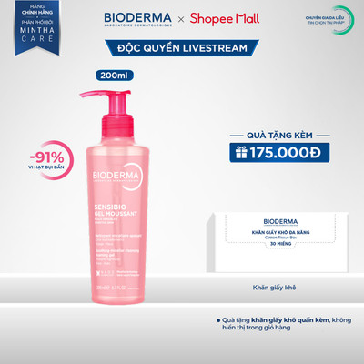 [BIODERMA - ĐÃ KÈM KHĂN GIẤY KHÔ 2026] Gel rửa mặt tạo bọt cho da nhạy cảm Bioderma Sensibio Gel Moussant - 200ml