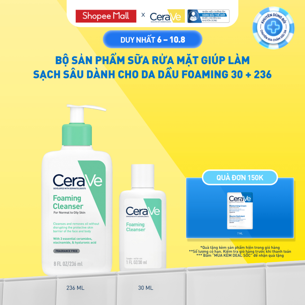[VB FS] Bộ sản phẩm CeraVe sữa rửa mặt giúp làm sạch sâu dành cho da dầu Foaming 30 + 236