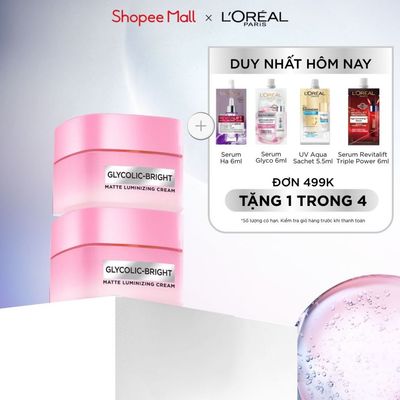VB _ Bộ đôi kem dưỡng sáng da đột phá Melasyl làm mờ thâm mụn, nám L'Oreal Paris Glycolic Bright Matte Luminizing 50mlx2
