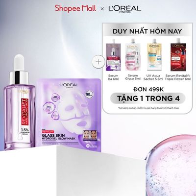 VB_ [Combo trải nghiệm] Serum 1.5% HA % mặt nạ thạch Glass Skin sau 90 phút giúp da căng. mịn & mướt L'Oreal Paris 30ml