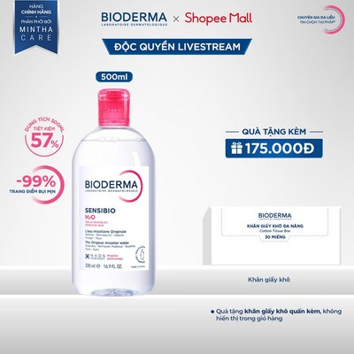 [BIODERMA - ĐÃ KÈM KHĂN GIẤY KHÔ 2026] Dung dịch làm sạch tẩy trang cho da thường, nhạy cảm Bioderma Sensibio H2O- 500ml