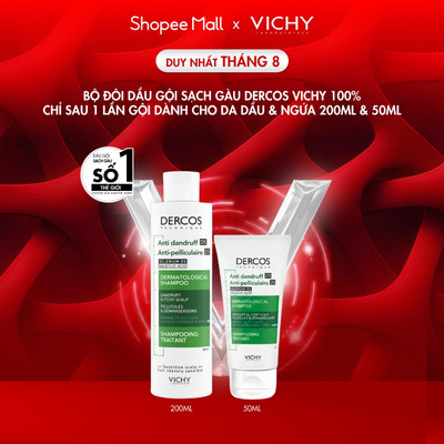 [VB HO] Bộ đôi Dầu gội sạch gàu Dercos VICHY 100% chỉ sau 1 lần gội dành cho da dầu & ngứa 200ml & 50ml