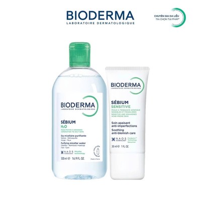 [BIODERMA - ĐÃ KÈM TÚI TOTE 2026] Bộ đôi nước tẩy trang Sebium H2O 500ml và kem dưỡng giảm mụn viêm Sensitive 30ml