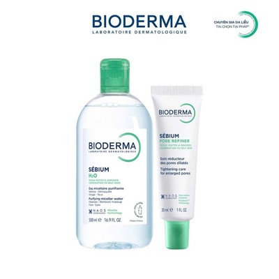 [BIODERMA - ĐÃ KÈM TÚI TOTE 2026] Bộ đôi nước tẩy trang Sebium H2O 500ml và kem dưỡng Sebium Pore Refiner 30ml