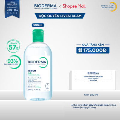 [BIODERMA - ĐÃ KÈM KHĂN GIẤY KHÔ 2026] Dung dịch làm sạch tẩy trang cho da hỗn hợp, dầu mụn Bioderma Sebium H2O - 500ml
