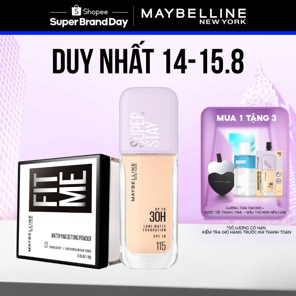 [Bộ trang điểm]Kem nền bắt sáng Superstay Lumi Matte và Phấn phủ bột Fit Me Mattifying Setting Powde