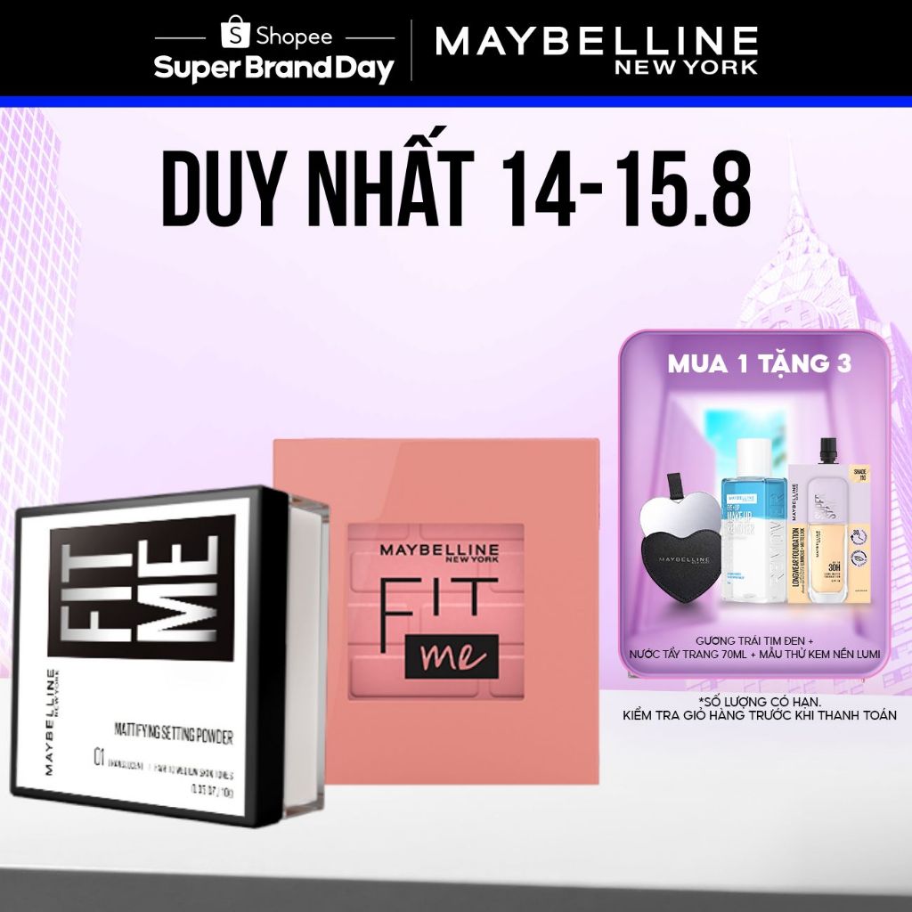 [Bộ trang điểm] Bộ Phấn má hồng Fit Me Blush và Phấn phủ bột Fit Me Mattifying Setting Powder Maybel