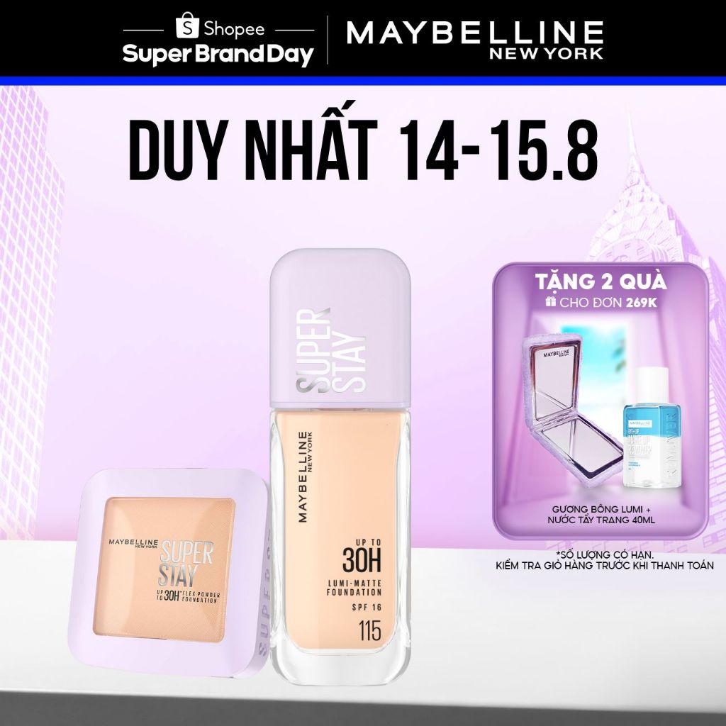 [Bộ trang điểm] Phấn Phủ Nền Linh Hoạt SuperStay 30H Flex Powder 9G và Kem nền Superstay Lumi Matte 