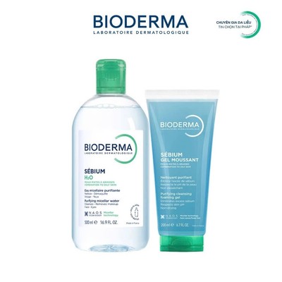 [BIODERMA - ĐÃ KÈM TÚI TOTE 2026] Bộ nước tẩy trang Sebium H2O 500ml và Gel rửa mặt Sebium Gel Moussant 200ml (Tuýp)