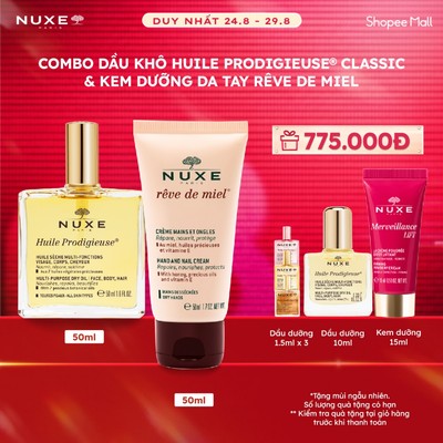 Combo Dầu khô đa năng Nuxe Huile Prodigieuse 50ml & Kem dưỡng da tay Nuxe Reve De Miel 50ml