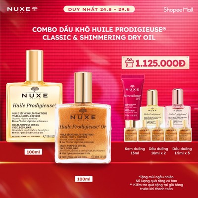Combo Dầu khô đa năng Nuxe Huile Prodigieuse Multi-Purpose Dry Oil & Shimmering Dry Oil 100ml