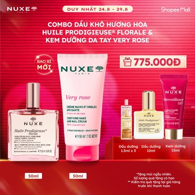 Combo Dầu dưỡng khô đa năng Hương Hoa Huile Prodigieuse Florale 50ml & Kem dưỡng da tay và móng Very Rose 50ml