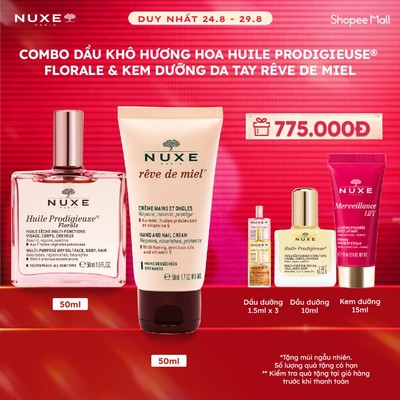 Combo Dầu dưỡng khô đa năng Huile Prodigieuse Florale 50ml & Kem dưỡng da tay và móng Reve De Miel 50ml