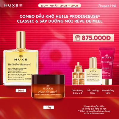 Combo Dầu dưỡng khô đa năng Nuxe Huile Prodigieuse Multi-Purpose Dry Oil 50ml & Sáp dưỡng môi mật ong 15g