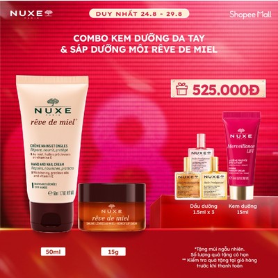Combo Nuxe Reve De Miel Kem dưỡng da tay và móng 50ml & Sáp dưỡng môi mật ong 15g