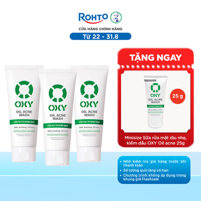 COMBO 03 Sữa rửa mặt cho nam Oxy sạch dịu nhẹ, kiềm dầu Oxy Oil Acne Wash (100gx3)