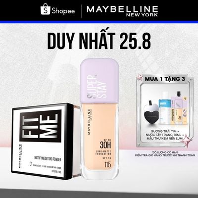 [Bộ trang điểm]Kem nền bắt sáng Superstay Lumi Matte và Phấn phủ bột Fit Me Mattifying Setting Powder Maybelline NewYork