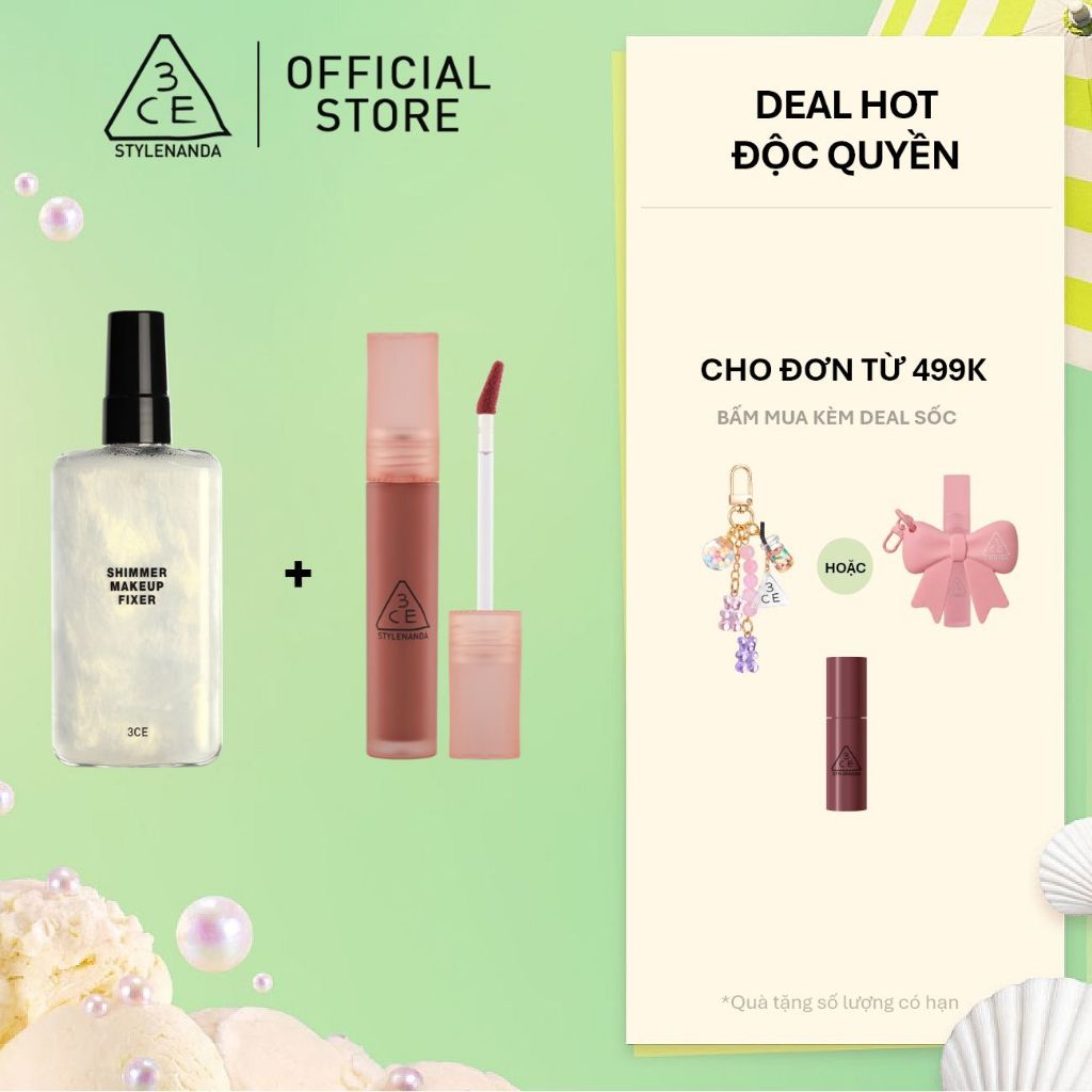 3CE Combo Son Blur Water Tint  & Chai Xịt Cố Định Lớp Trang Điểm Shimmer Make Up Fixer