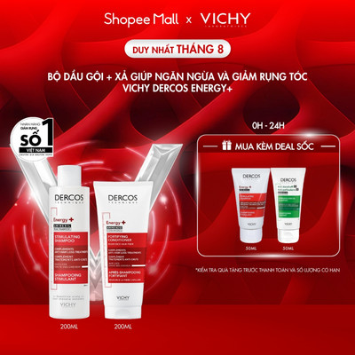 VB-Bộ dầu gội xả ngăn ngừa và giảm rụng tóc Vichy Dercos Energy+ Shampoo Hairloss 200ml giúp tóc chắc khỏe và dày dặn