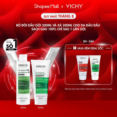 VB-Bộ đôi Dầu gội và xả sạch gàu Dercos VICHY 100% chỉ sau 1 lần gội dành cho da dầu & ngứa 200ml