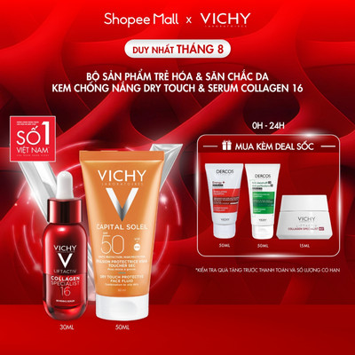 VB-Bộ Serum Collagen 16 Trẻ Hóa & Săn Chắc Da 30ML & Kem chống nắng Capital Soleil Mattifying Dry Touch 50ml Vichy
