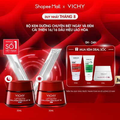 VB-Bộ kem dưỡng ngày + đêm cải thiện trọn 16 dấu hiệu lão hóa, giảm nếp nhăn, săn chắc, sáng mịn dùng Vichy Collagen