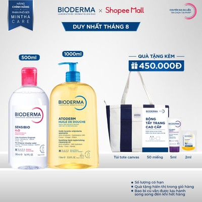 [BIODERMA x DIỆP LÊ] Bộ nước tẩy trang mọi loại da Sensibio H2O 500ml và dầu tắm làm sạch Atoderm Huile De Douche 1L