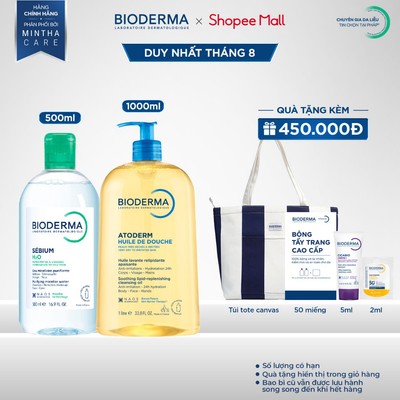 [BIODERMA x DIỆP LÊ] Bộ nước tẩy trang mọi loại da Sensibio H2O 500ml và dầu tắm làm sạch Atoderm Huile De Douche 1L