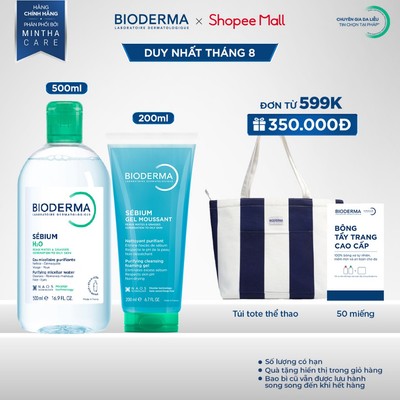 [BIODERMA] Bộ đôi nước tẩy trang Bioderma Sebium H2O 500ml và Gel rửa mặt tạo bọt Sebium Gel Moussant 200ml (Tuýp)