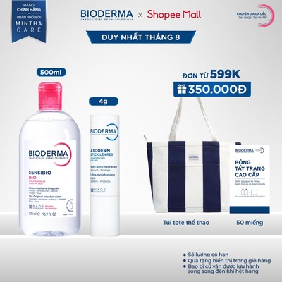 Bộ đôi nước tẩy trang cho mọi loại da Sensibio H2O 500ml và son dưỡng môi khô nứt nẻ Bioderma Atoderm Stick Levres - 4g