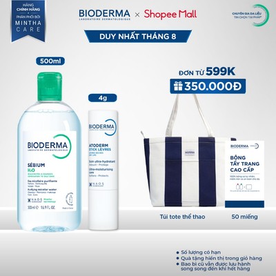 Bộ đôi nước tẩy trang cho da dầu mụn Sebium H2O 500ml và son dưỡng môi khô nứt nẻ Bioderma Atoderm Stick Levres - 4g